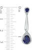 Thumbnail Image 1 of Pear-Shaped Lab-Created Blue Sapphire and Diamond Accent Frame Drop Earrings in Sterling Silver