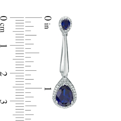 Pear-Shaped Lab-Created Blue Sapphire and Diamond Accent Frame Drop Earrings in Sterling Silver