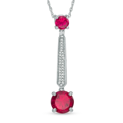 Lab-Created Ruby, White Sapphire and Diamond Accent Drop Pendant in Sterling Silver