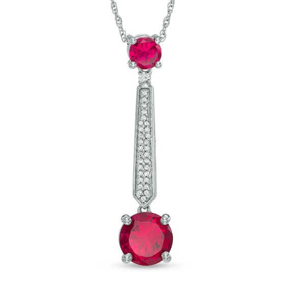 Lab-Created Ruby, White Sapphire and Diamond Accent Drop Pendant in Sterling Silver