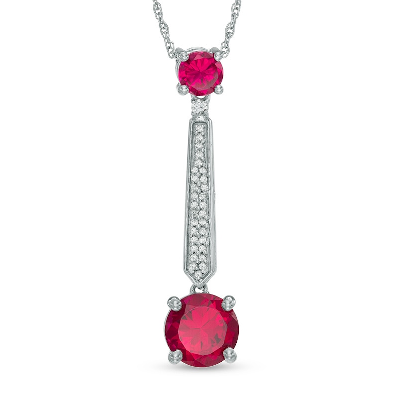 Lab-Created Ruby, White Sapphire and Diamond Accent Drop Pendant in Sterling Silver|Peoples Jewellers