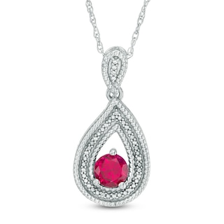 5.5mm Lab-Created Ruby and Diamond Accent Teardrop Pendant in 10K White Gold