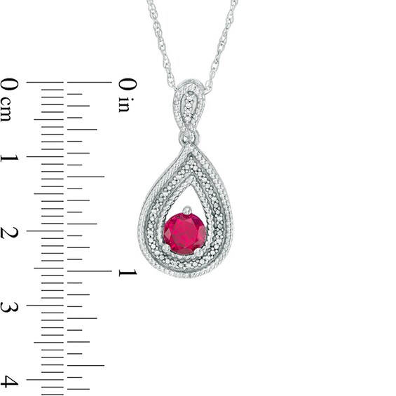 5.5mm Lab-Created Ruby and Diamond Accent Teardrop Pendant in 10K White Gold