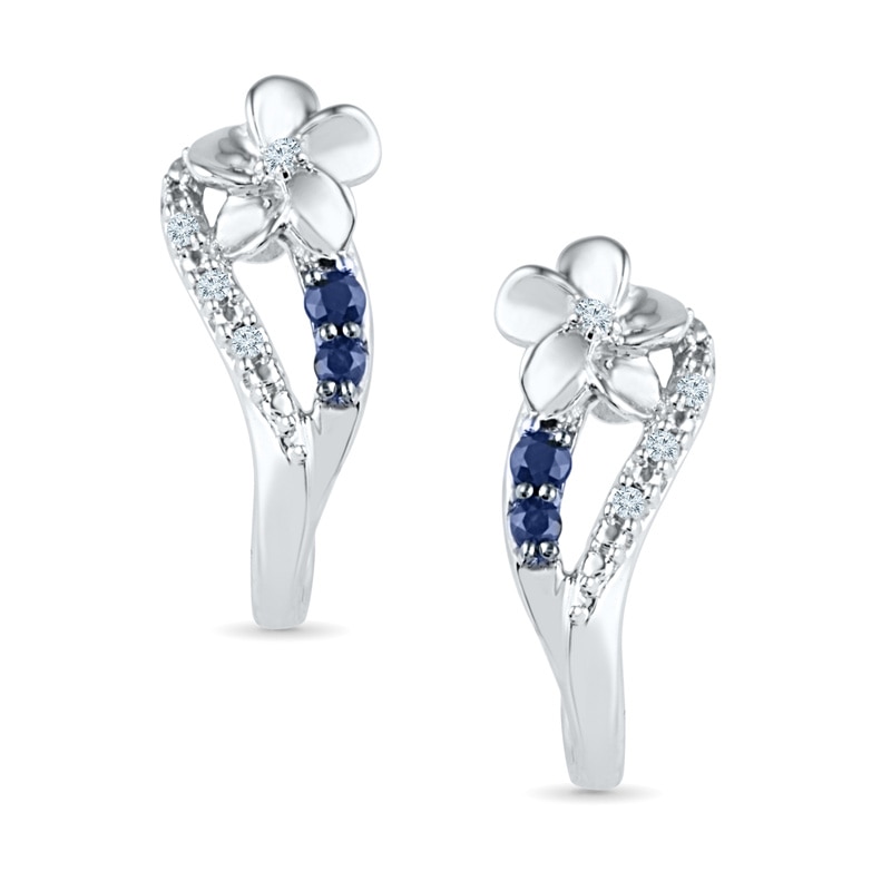 Lab-Created Blue Sapphire and Diamond Accent Flower Drop Earrings in Sterling Silver|Peoples Jewellers