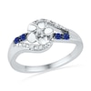 Thumbnail Image 0 of Lab-Created Blue Sapphire and Diamond Accent Bypass Flower Ring in Sterling Silver