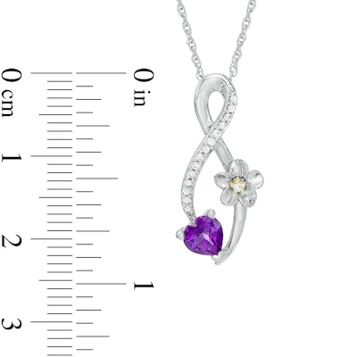 5.0mm Heart-Shaped Amethyst and Diamond Accent Infinity Flower Pendant in Sterling Silver and 10K Gold