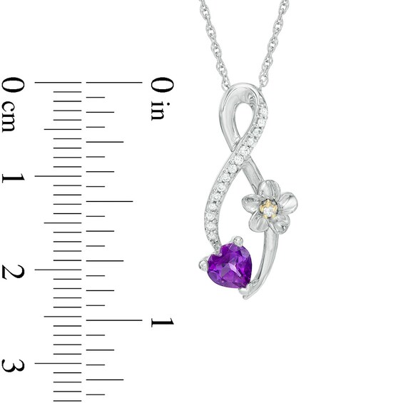 5.0mm Heart-Shaped Amethyst and Diamond Accent Infinity Flower Pendant in Sterling Silver and 10K Gold