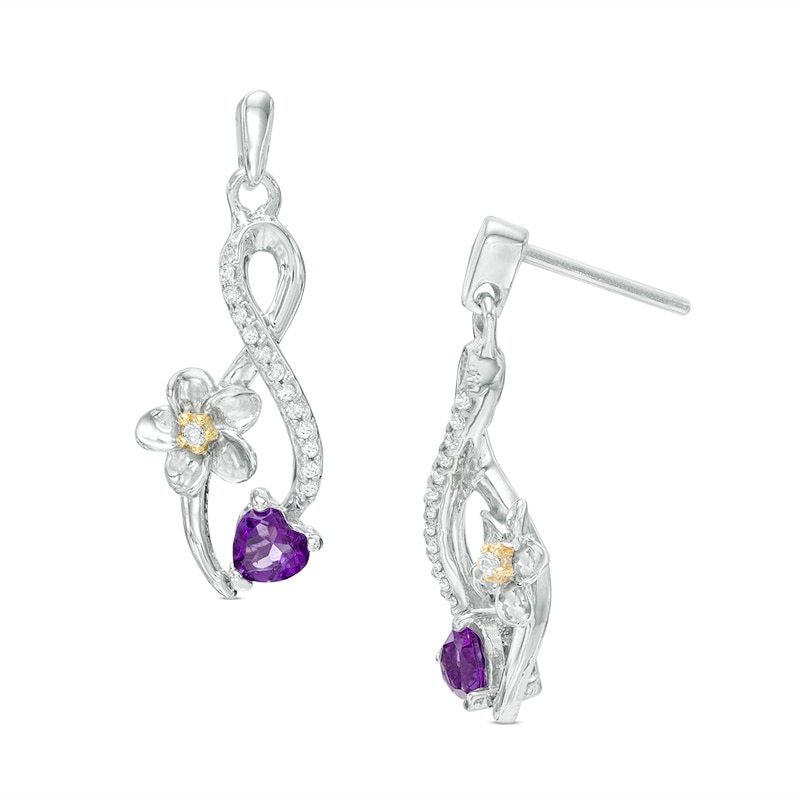 Heart-Shaped Amethyst and 0.09 CT. T.W. Diamond Infinity Flower Drop Earrings in Sterling Silver and 10K Gold|Peoples Jewellers