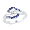 Lab-Created Blue Sapphire and Diamond Accent Flower Bypass Ring in Sterling Silver