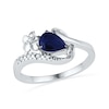 Thumbnail Image 0 of Pear-Shaped Lab-Created Blue Sapphire and Diamond Accent Flower Loop Ring in Sterling Silver