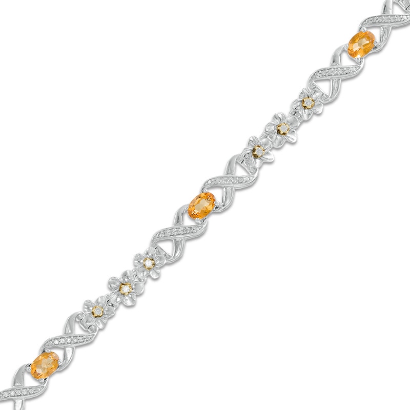 Oval Citrine and 0.30 CT. T.W. Diamond Infinity with Flowers Bracelet in Sterling Silver and 10K Gold|Peoples Jewellers