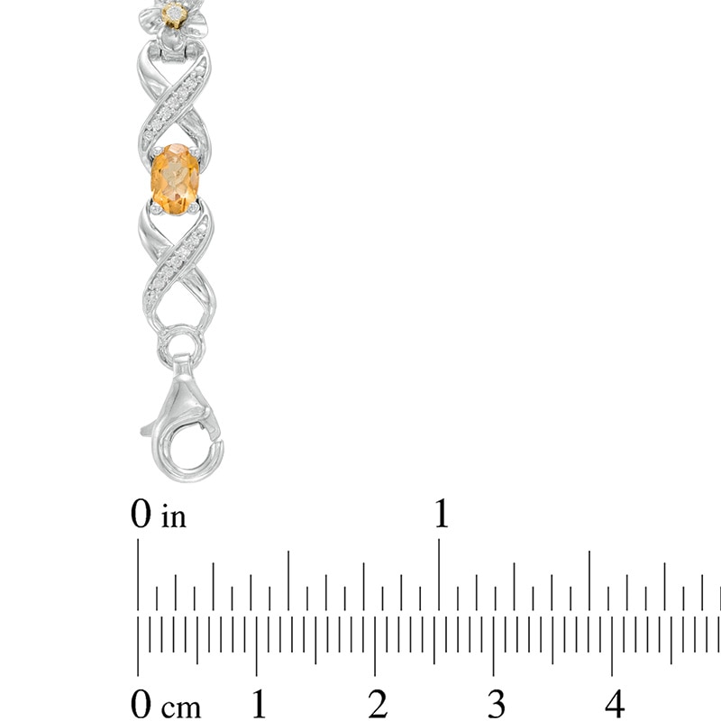Oval Citrine and 0.30 CT. T.W. Diamond Infinity with Flowers Bracelet in Sterling Silver and 10K Gold