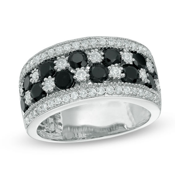 Black Spinel and Lab-Created White Sapphire Multi-Row Band in 10K White Gold