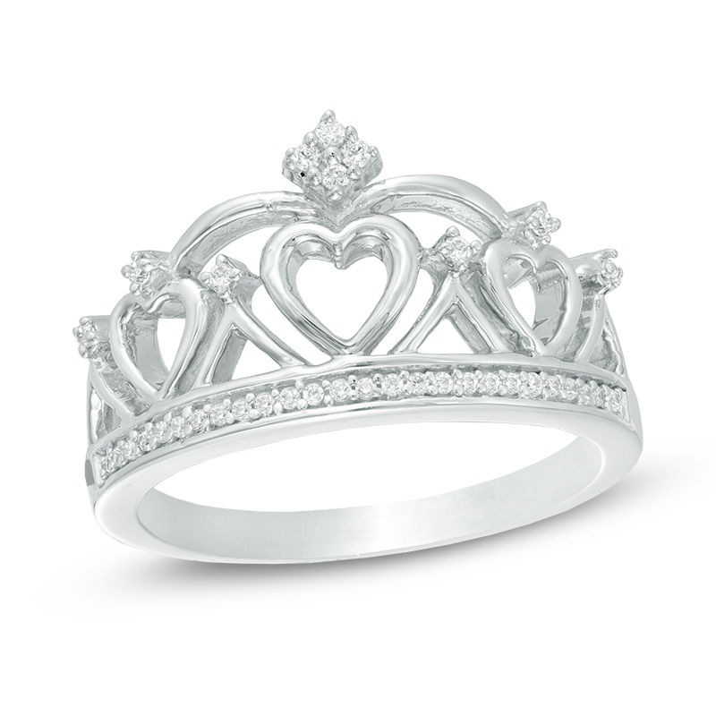 0.15 CT. T.W. Diamond Heart Crown Ring in Sterling Silver|Peoples Jewellers