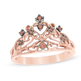 0.12 CT. T.W. Champagne Diamond Crown Ring in 10K Rose Gold