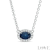 Thumbnail Image 0 of Vera Wang Love Collection Oval Blue Sapphire and 0.09 CT. T.W. Diamond Frame Necklace in 14K White Gold