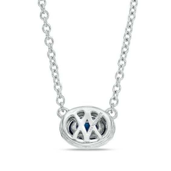 Vera Wang Love Collection Oval Blue Sapphire and 0.09 CT. T.W. Diamond Frame Necklace in 14K White Gold