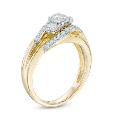 Celebration Canadian Ideal 1.00 CT. T.W. Certified Diamond Three Stone Slant Engagement Ring in 14K Gold (I/I1)