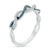 Thumbnail Image 2 of 0.15 CT. T.W. Blue Enhanced and White Diamond Twist Shank Band in 10K White Gold