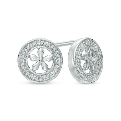 1/10 CT. T.W. Diamond Flower Circle Stud Earrings in 10K White Gold