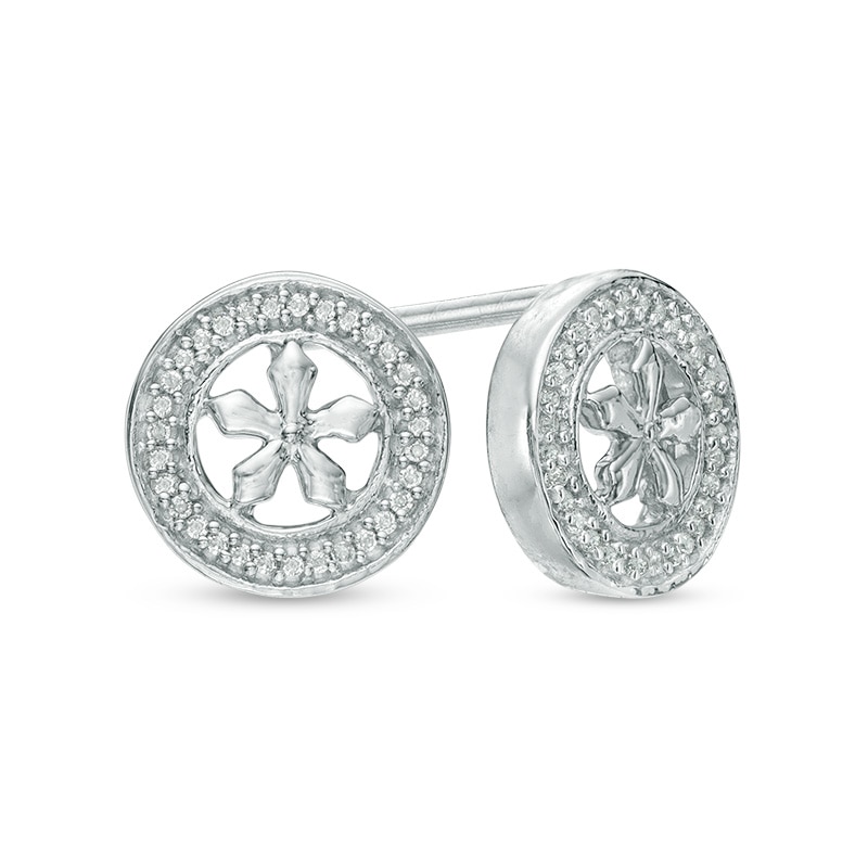 1/10 CT. T.W. Diamond Flower Circle Stud Earrings in 10K White Gold|Peoples Jewellers
