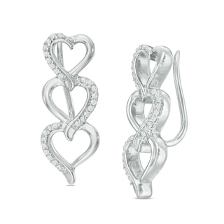 0.15 CT. T.W. Diamond Linear Hearts Crawler Earrings in Sterling Silver