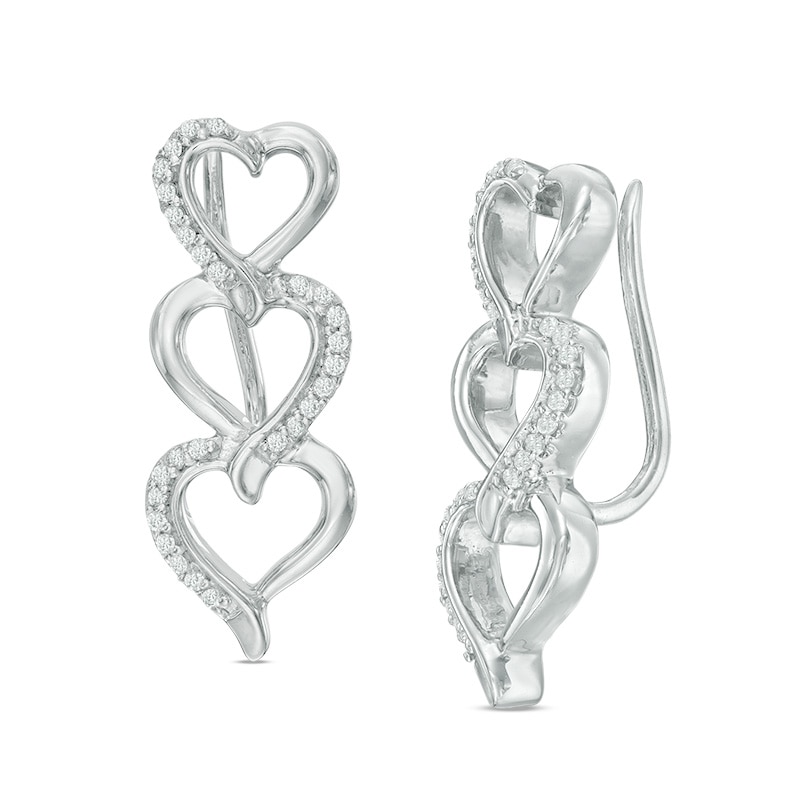 0.15 CT. T.W. Diamond Linear Hearts Crawler Earrings in Sterling Silver|Peoples Jewellers