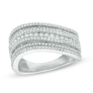 0.95 CT. T.W. Diamond Slant Multi-Row Ring in 10K White Gold