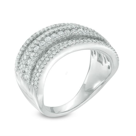 0.95 CT. T.W. Diamond Slant Multi-Row Ring in 10K White Gold