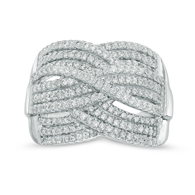 0.95 CT. T.W. Diamond Three Row Woven Ring in 10K White Gold