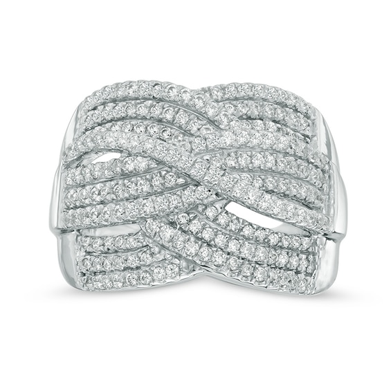 0.95 CT. T.W. Diamond Three Row Woven Ring in 10K White Gold