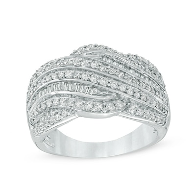 1.00 CT. T.W. Diamond Layered Criss-Cross Ring in 10K White Gold