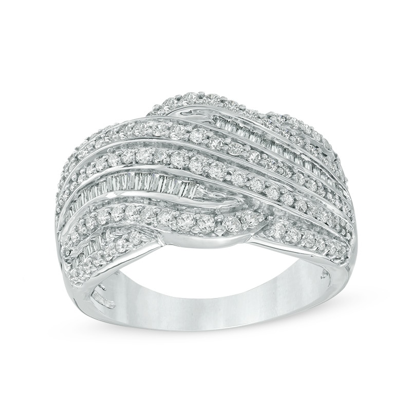 1.00 CT. T.W. Diamond Layered Criss-Cross Ring in 10K White Gold|Peoples Jewellers