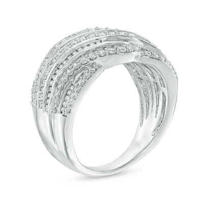 1.00 CT. T.W. Diamond Layered Criss-Cross Ring in 10K White Gold