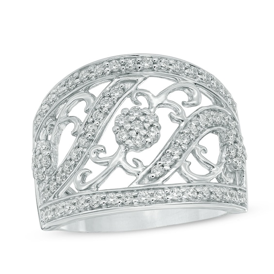 1.00 CT. T.W. Diamond Flower Ring in 10K White Gold