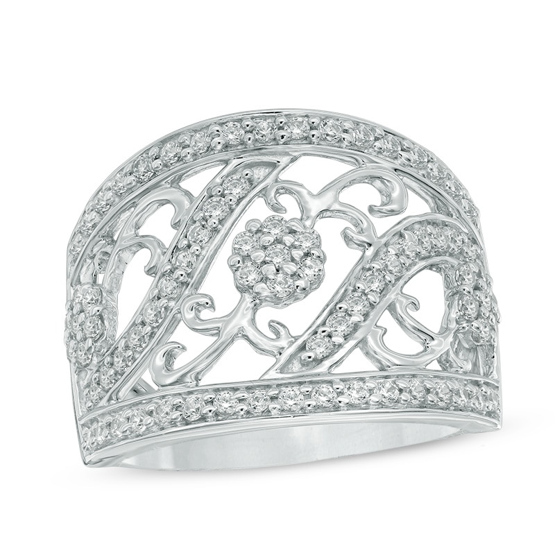 1.00 CT. T.W. Diamond Flower Ring in 10K White Gold|Peoples Jewellers