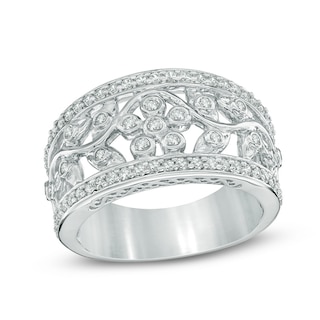 0.58 CT. T.W. Diamond Floral Vine Band in 10K White Gold