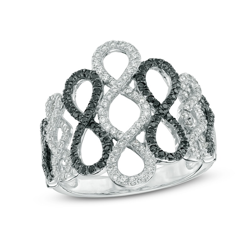 0.70 CT. T.W. Enhanced Black and White Diamond Multi-Infinity Ring in Sterling Silver|Peoples Jewellers