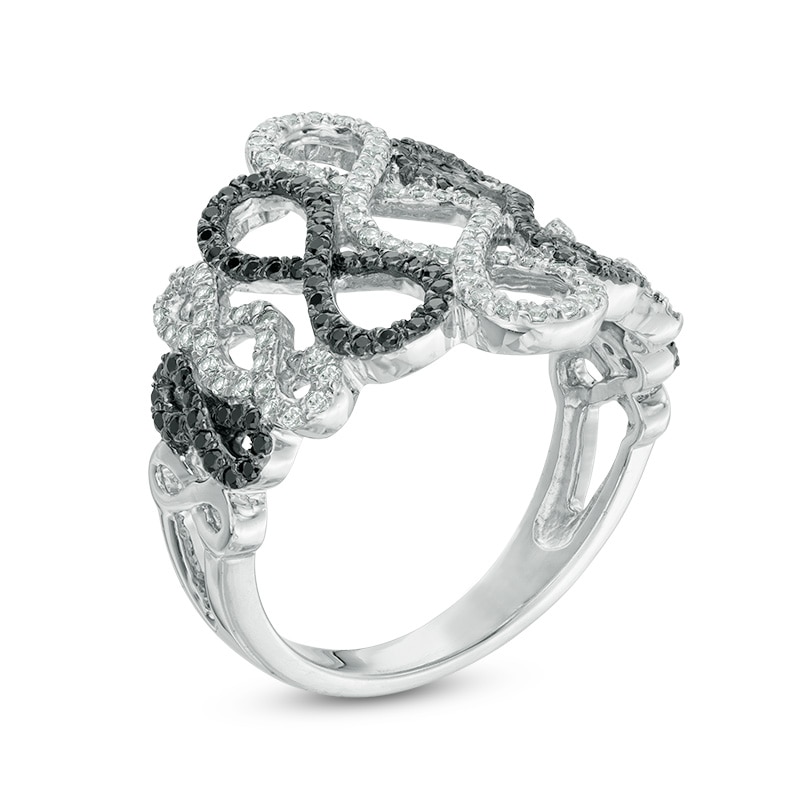 0.70 CT. T.W. Enhanced Black and White Diamond Multi-Infinity Ring in Sterling Silver