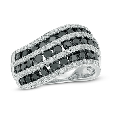 1.45 CT. T.W. Enhanced Black and White Diamond Multi-Row Wave Ring in Sterling Silver