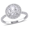 7.0mm Lab-Created White Sapphire and 0.09 CT. T.W. Diamond Double Frame Ring in 10K White Gold