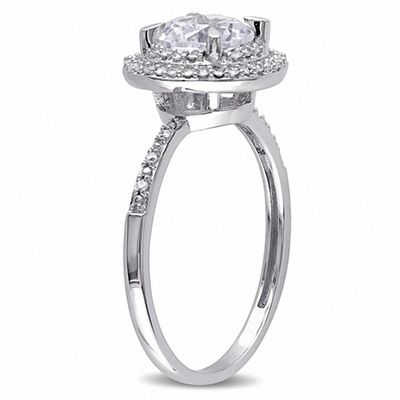 7.0mm Lab-Created White Sapphire and 0.09 CT. T.W. Diamond Double Frame Ring in 10K White Gold