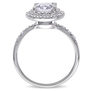 7.0mm Lab-Created White Sapphire and 0.09 CT. T.W. Diamond Double Frame Ring in 10K White Gold