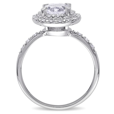 7.0mm Lab-Created White Sapphire and 0.09 CT. T.W. Diamond Double Frame Ring in 10K White Gold