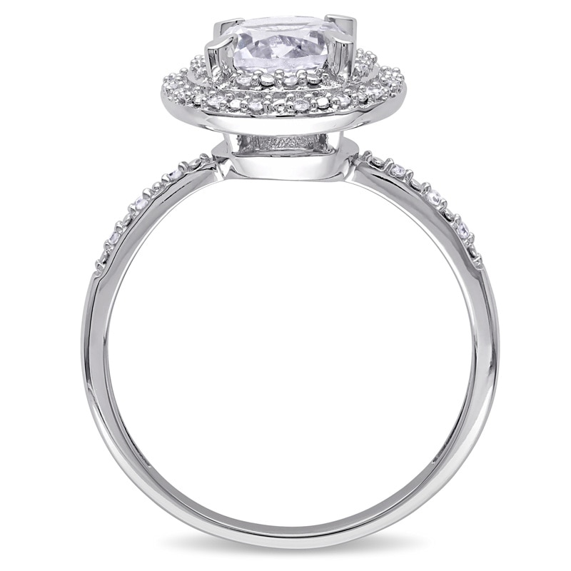 7.0mm Lab-Created White Sapphire and 0.09 CT. T.W. Diamond Double Frame Ring in 10K White Gold|Peoples Jewellers