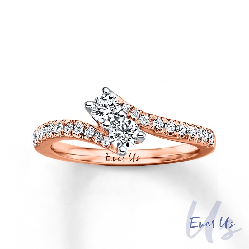 Ever Us™ CT. T.W. Two-Stone Diamond Bypass Ring in 14K Rose Gold|Peoples Jewellers
