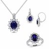 Thumbnail Image 0 of Oval Lab-Created Blue and White Sapphire with Diamond Accent Frame Pendant, Ring and Earrings Set in Sterling Silver - Size 7