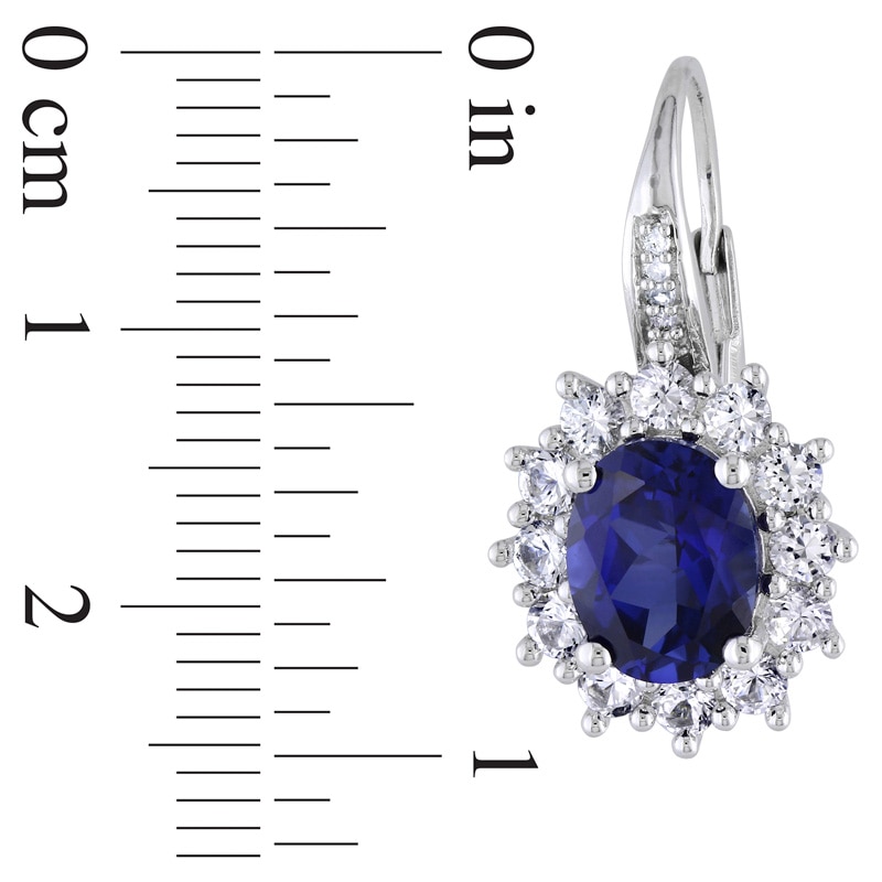Oval Lab-Created Blue and White Sapphire with Diamond Accent Frame Pendant, Ring and Earrings Set in Sterling Silver - Size 7|Peoples Jewellers