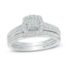 0.23 CT. T.W. Multi-Diamond Cushion Frame Bridal Set in 10K White Gold