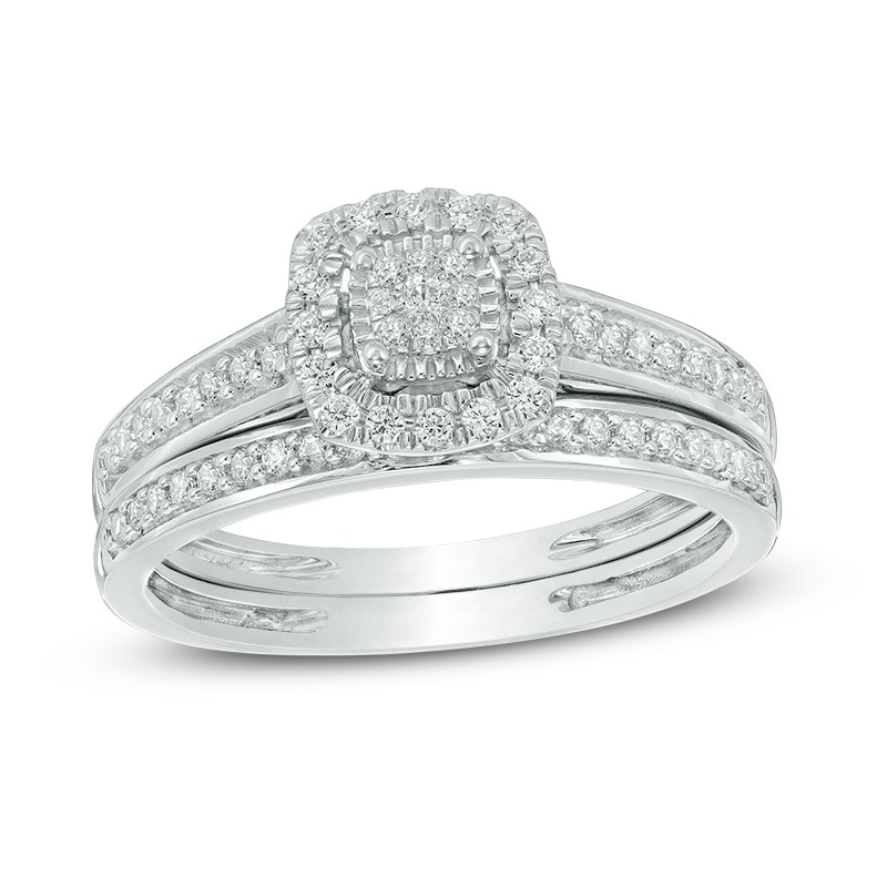 0.23 CT. T.W. Multi-Diamond Cushion Frame Bridal Set in 10K White Gold|Peoples Jewellers